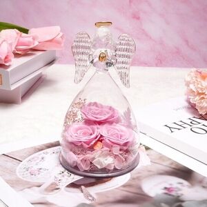 Glass Angel Figurine with Pink Roses